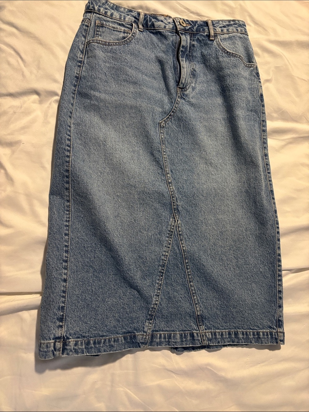 EVERY Light Blue Denim Pencil Midi Skirt